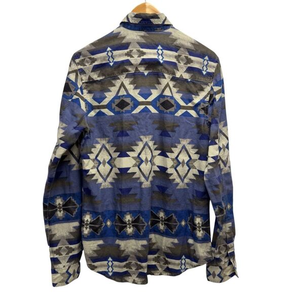 Salt Valley Mens Sz M Button Front Western Aztec Southwestern Blue Pockets Shirt - Picture 4 of 5